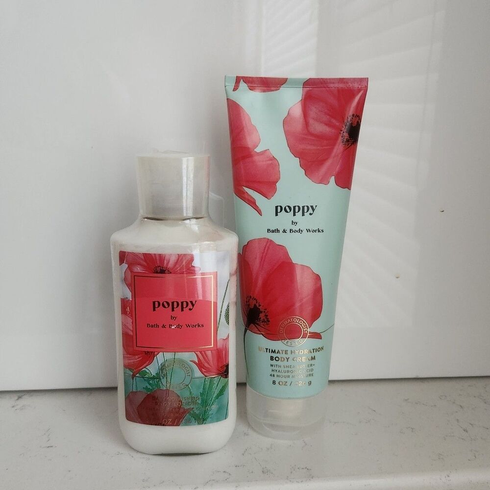 Bath & Body Works Poppy Body Wash 10 fl oz + Body Cream 8 oz Hydration Set